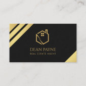 Elegant Zwart & Gouden Folie Home Logo Vastgoed Visitekaartje (Voorkant)