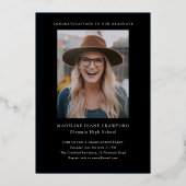 Elegant zwart-gouden foto Afstuderen Folie Uitnodiging (Achterkant)