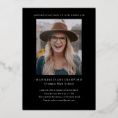 Elegant zwart-gouden foto Afstuderen Folie Uitnodiging (Achterkant)