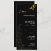 Elegant zwart gouden gebladerte bruiloft menu (Voorkant / Achterkant)