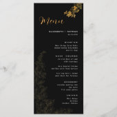 Elegant zwart gouden gebladerte bruiloft menu (Voorkant)