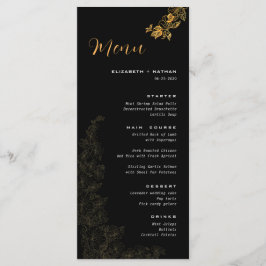 Elegant zwart gouden gebladerte bruiloft menu