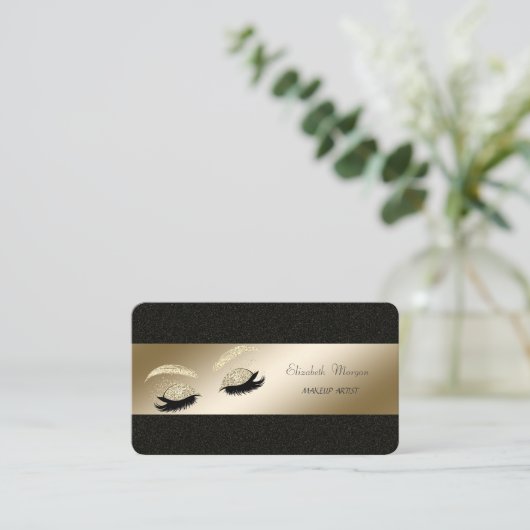 Elegant, zwart, gouden gelaatsmasker, Makeup artie Visitekaartje (Staand voorkant)