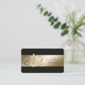 Elegant, Zwart, Gouden Glitter Lotus Visitekaartje (Staand voorkant)
