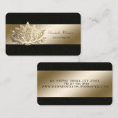 Elegant, Zwart, Gouden Glitter Lotus Visitekaartje (Voorkant / Achterkant)
