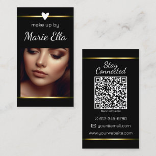 Elegant Zwart Gouden Hart Foto QR Code Sjabloon Visitekaartje