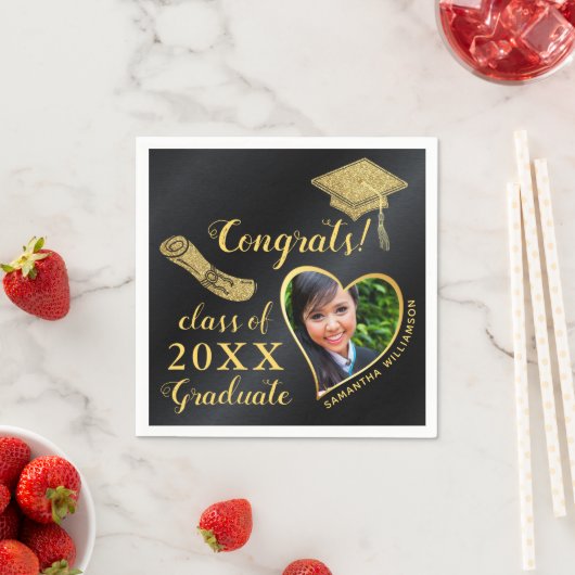 Elegant Zwart Gouden Klasse van 2025 Foto Afstuder Servet (Insitu)