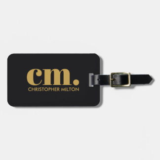 Elegant Zwart Gouden Krachtig Monogram Bagagelabel
