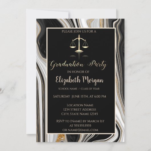 Elegant zwart gouden marmeren rechtenstudie afstud kaart (Voorkant)