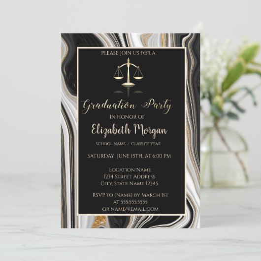 Elegant zwart gouden marmeren rechtenstudie afstud kaart (Staand voorkant)