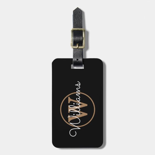 Elegant zwart gouden monogram bagagelabel (Voorkant verticaal)
