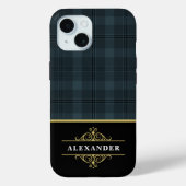 Elegant zwart gouden monogram grijze plaid Case-Mate iPhone case (Achterkant)