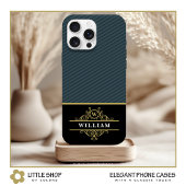 Elegant zwart gouden monogram grijze streep Case-Mate iPhone case