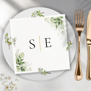 Elegant zwart gouden monogram groen servet
