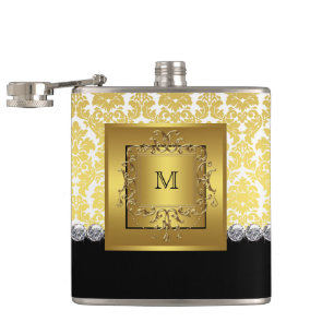 Elegant zwart-gouden monogram heupfles