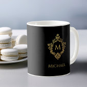 Elegant zwart gouden monogram in  Crest Naam Koffiemok