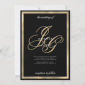 Elegant zwart gouden monogram initialen bruiloft kaart (Voorkant)