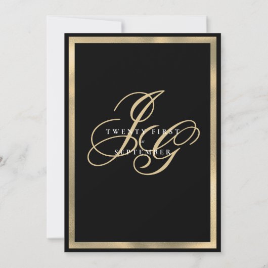 Elegant zwart gouden monogram initialen bruiloft kaart (Achterkant)