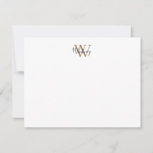 Elegant Zwart Gouden Monogram Script Naam Notitiekaartje (Voorkant)