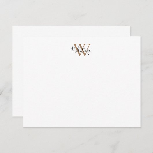 Elegant Zwart Gouden Monogram Script Naam Notitiekaartje (Voorkant / Achterkant)