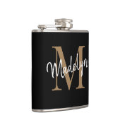 Elegant zwart gouden monogram stijlvol script naam heupfles (Rechts)