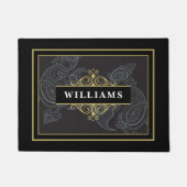 Elegant Zwart Gouden Paisley Monogram Deurmat (Voorkant)