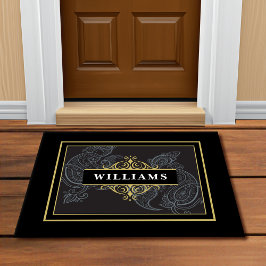 Elegant Zwart Gouden Paisley Monogram Deurmat