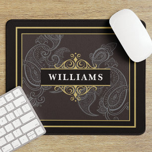 Elegant Zwart Gouden Paisley Monogram Muismat