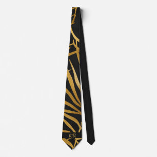 Elegant zwart gouden palmblad patroon initialen stropdas