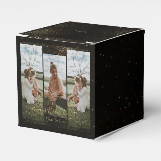 Elegant zwart gouden persoonlijke foto's en tekst bedankdoosjes (Voorkant Zijde)