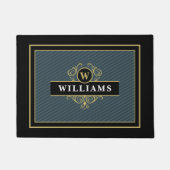 Elegant zwart gouden pinstripenpatroon monogram deurmat (Voorkant)