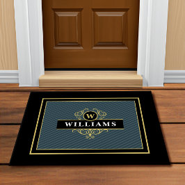 Elegant zwart gouden pinstripenpatroon monogram deurmat