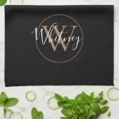 Elegant Zwart Gouden Schrift Monogram Theedoek (Gevouwen)