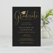 Elegant zwart-gouden script afstudeerfeest kaart (Staand voorkant)