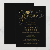 Elegant zwart-gouden script afstudeerfeest kaart (Voorkant / Achterkant)