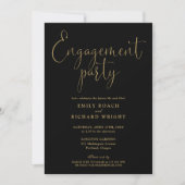 Elegant zwart-gouden script engagement party kaart (Voorkant)