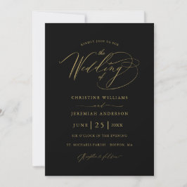 Elegant zwart gouden script minimalistische bruilo kaart