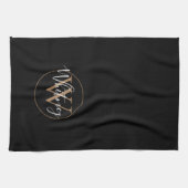 Elegant zwart gouden script monogram theedoek (Horizontaal)