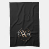 Elegant zwart gouden script monogram theedoek (Verticaal)