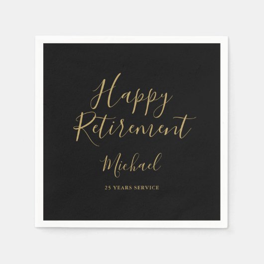 Elegant zwart-gouden script-pensioenfeest servet (Voorkant)