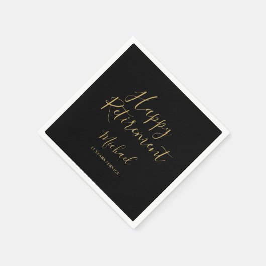 Elegant zwart-gouden script-pensioenfeest servet (Hoek)