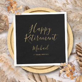 Elegant zwart-gouden script-pensioenfeest servet