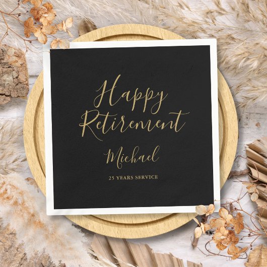 Elegant zwart-gouden script-pensioenfeest servet