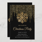 Elegant Zwart Gouden Sneeuwvlok Frame Kerstmis Kaart (Voorkant / Achterkant)