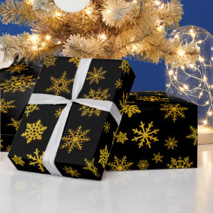 Elegant zwart gouden snowflakes cadeaupapier