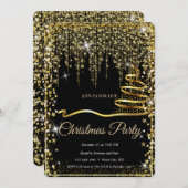 Elegant Zwart - Gouden Sparkle Kerstboom Kaart (Voorkant / Achterkant)