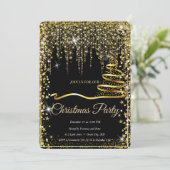 Elegant Zwart - Gouden Sparkle Kerstboom Kaart (Staand voorkant)