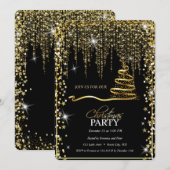 Elegant Zwart - Gouden Sparkle Kerstboom Kaart (Voorkant / Achterkant)
