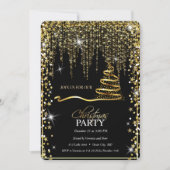 Elegant Zwart - Gouden Sparkle Kerstboom Kaart (Voorkant)