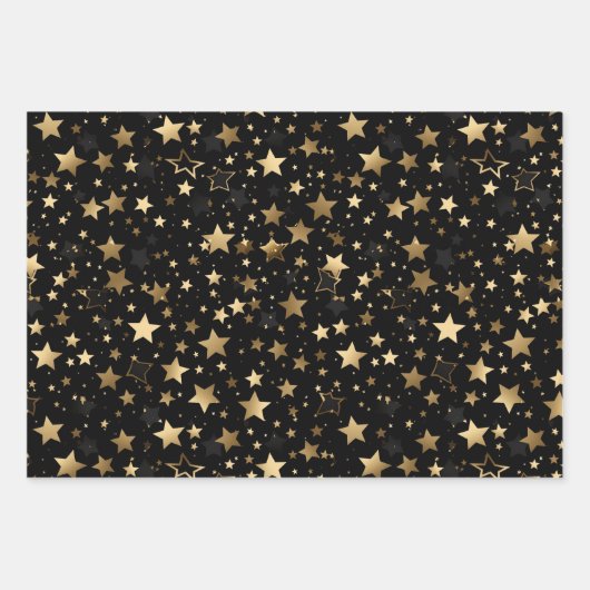 Elegant zwart gouden ster patroon partij inpakpapier vel (Voorkant 2)